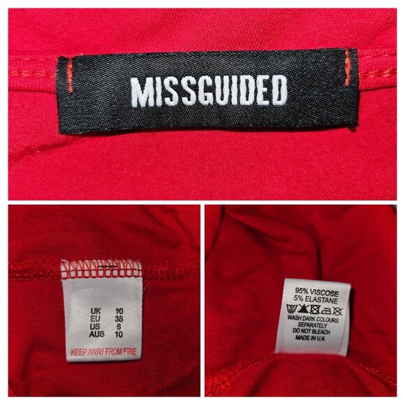 MIssguided Women Sleeveless Red Bodycon V-Neck Midi Dress Size 6 Stretchy - Picture 10 of 10